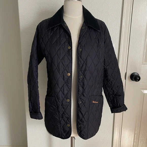 Barbour Navy Quilted Jacket w/ Liberty Fabric Under Collar!!! - Picture 1 of 5